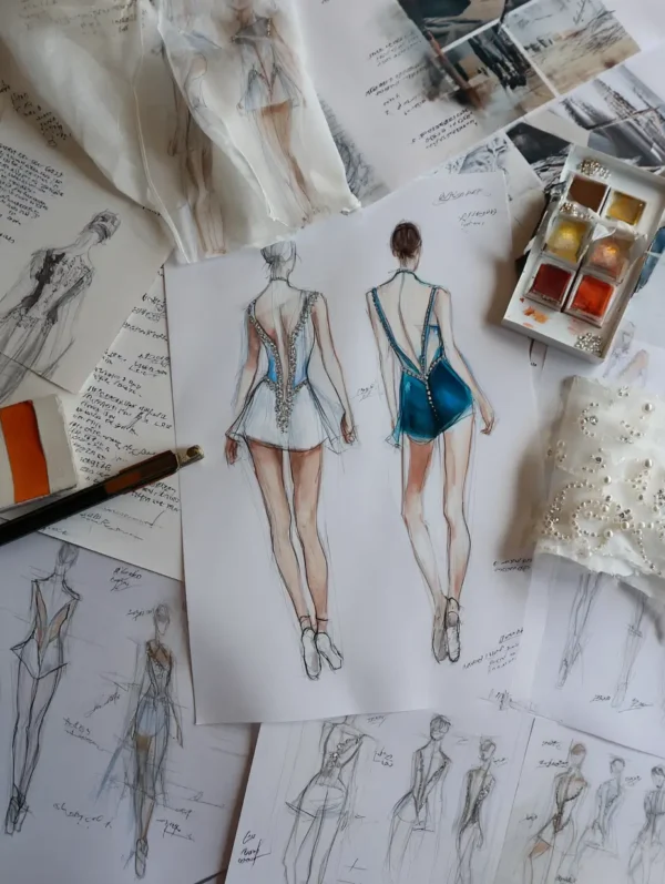 Croquis Justaucorps dans un atelier de couture