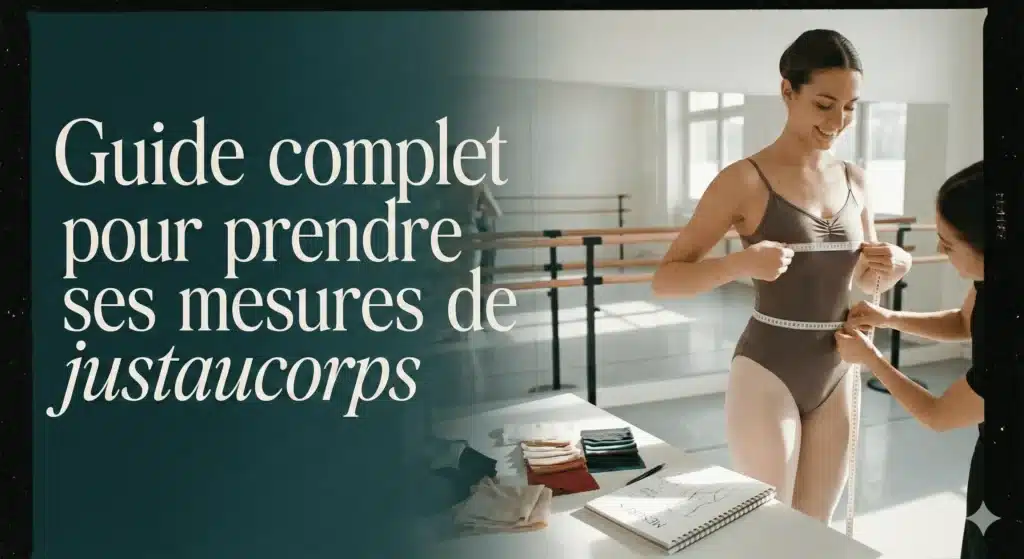Femme en studio de danse prenant ses mesures pour un justaucorps personnalisé.
