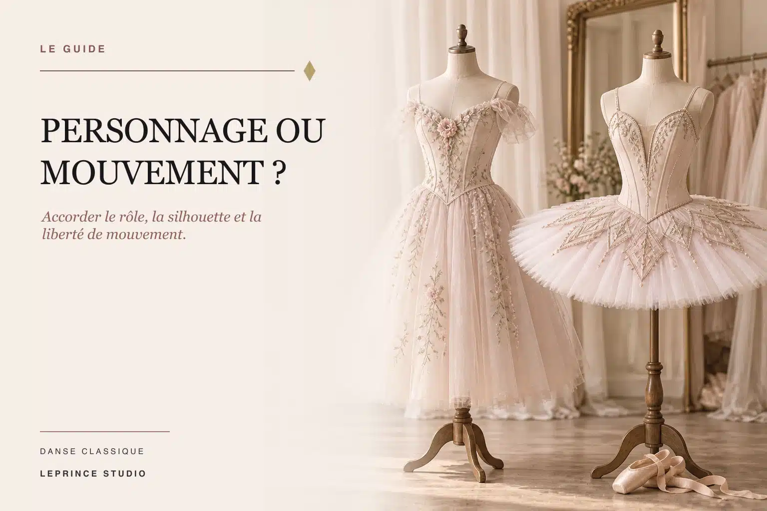Deux tutus de répertoire évoquant le personnage et la liberté de mouvement.